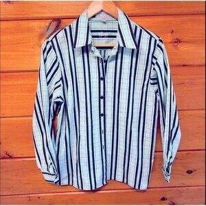 Foxcroft Shirt Womens 10P Button Striped Wrinkle Free Button Up Top Career